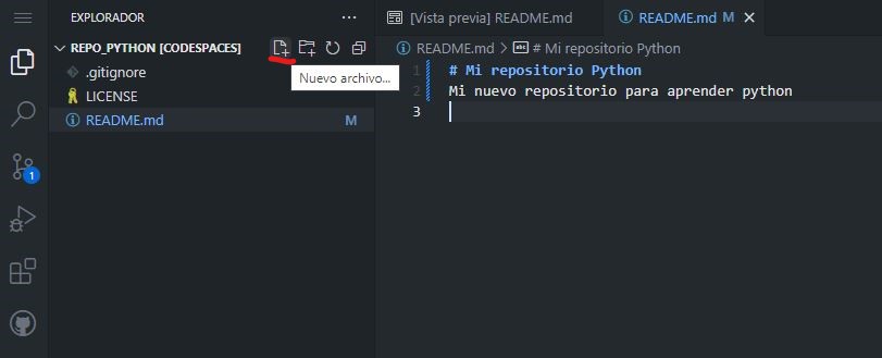 Python con Github Codespaces - Nuevo archivo