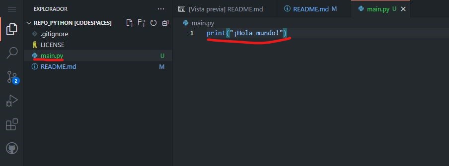 Python en Github Codespaces - Hola Mundo