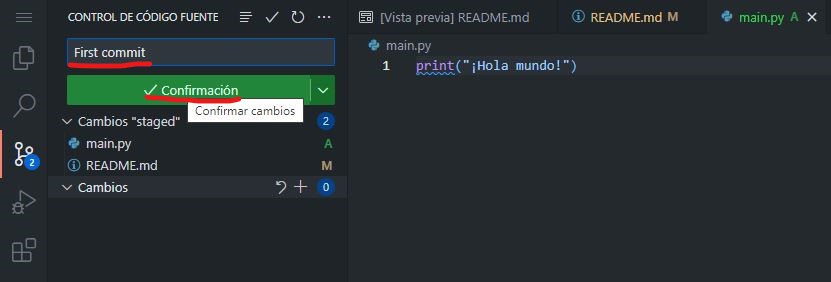 Python en Github Codespaces - Confirmar los cambios.